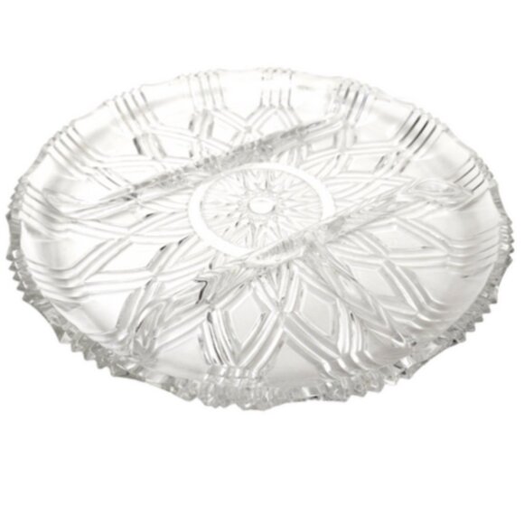 Antique American Brilliant Cut Glass 4 Section Divided Mid Cntry Modern Platter - Picture 5 of 10